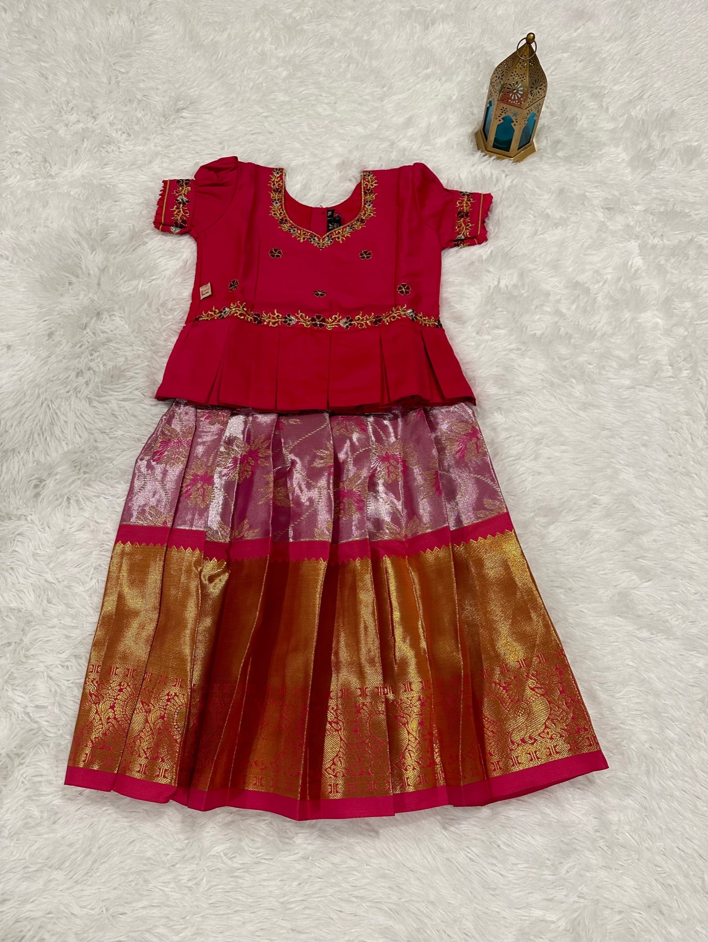 Semi Silk pattu lehenga with peplum top