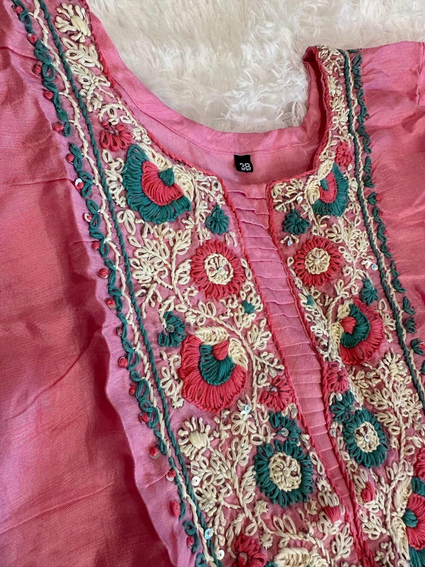 3 piece roman silk suit with bottom and embroidered work dupatta.