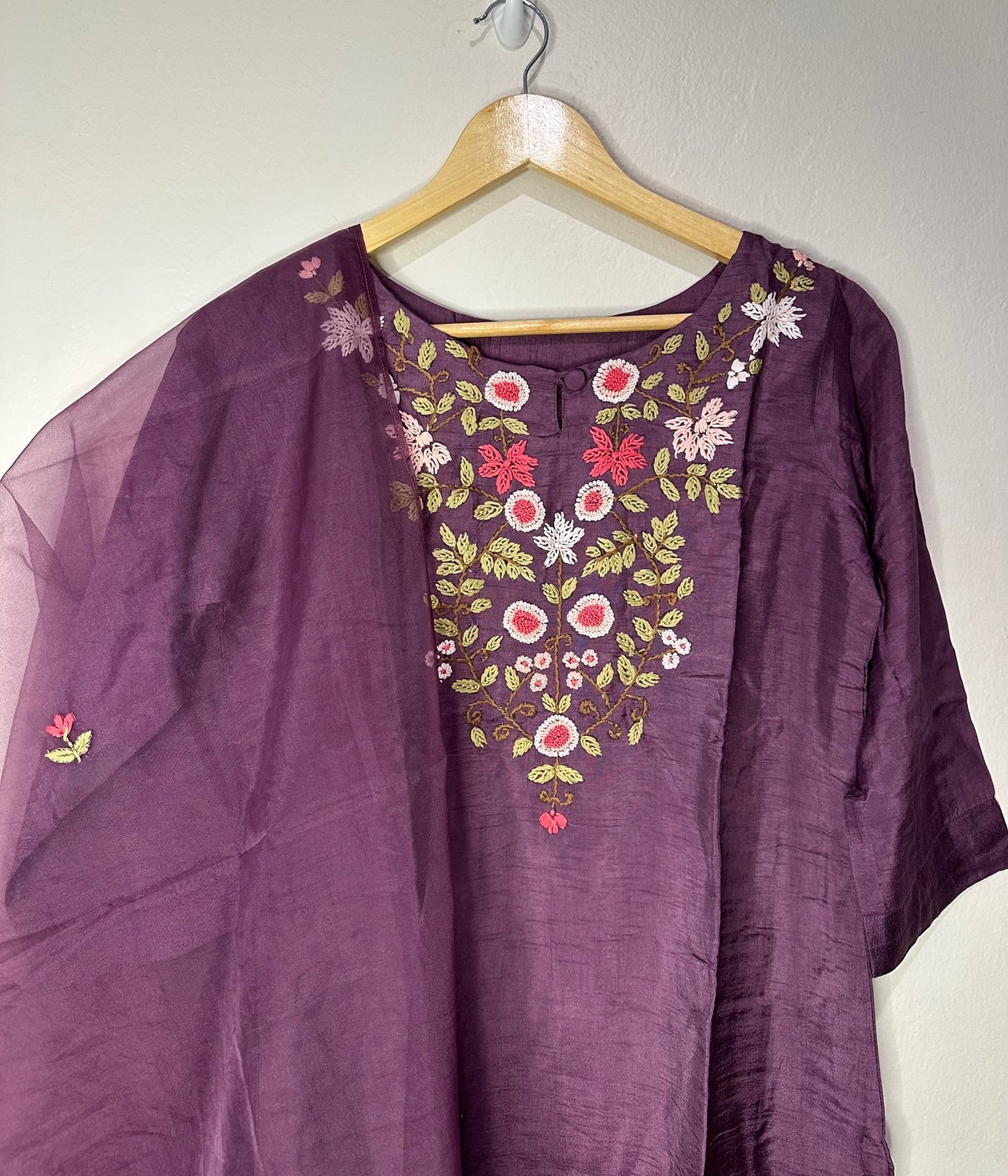 3 piece suit with bottom and embroidered work dupatta.