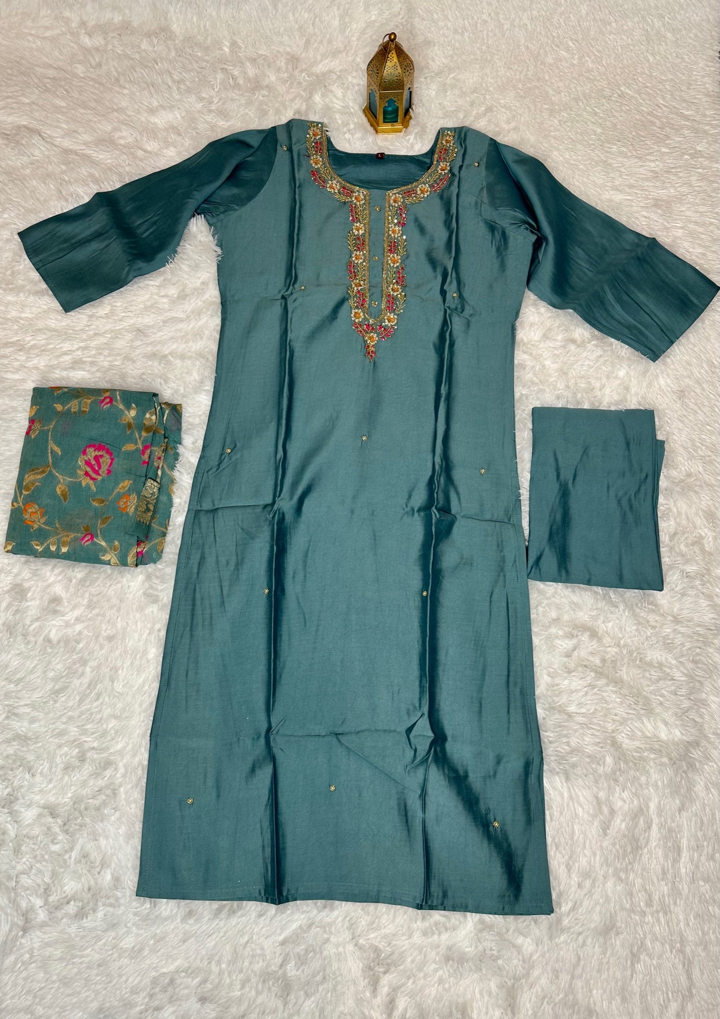 3 piece straight cut suit with bottom and dupatta