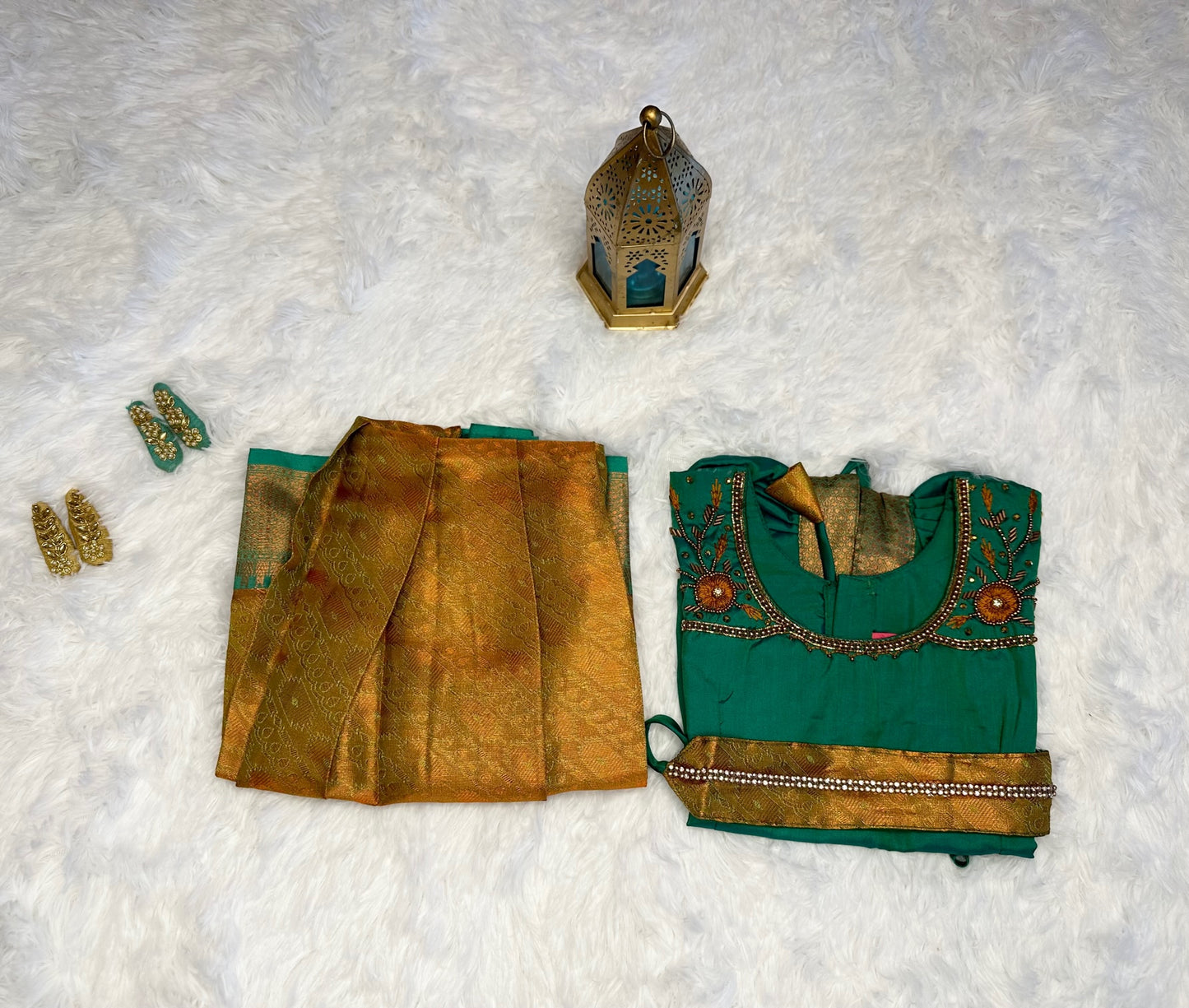 Semi-silk lehenga(pavadai) with blouse and attached hip belt