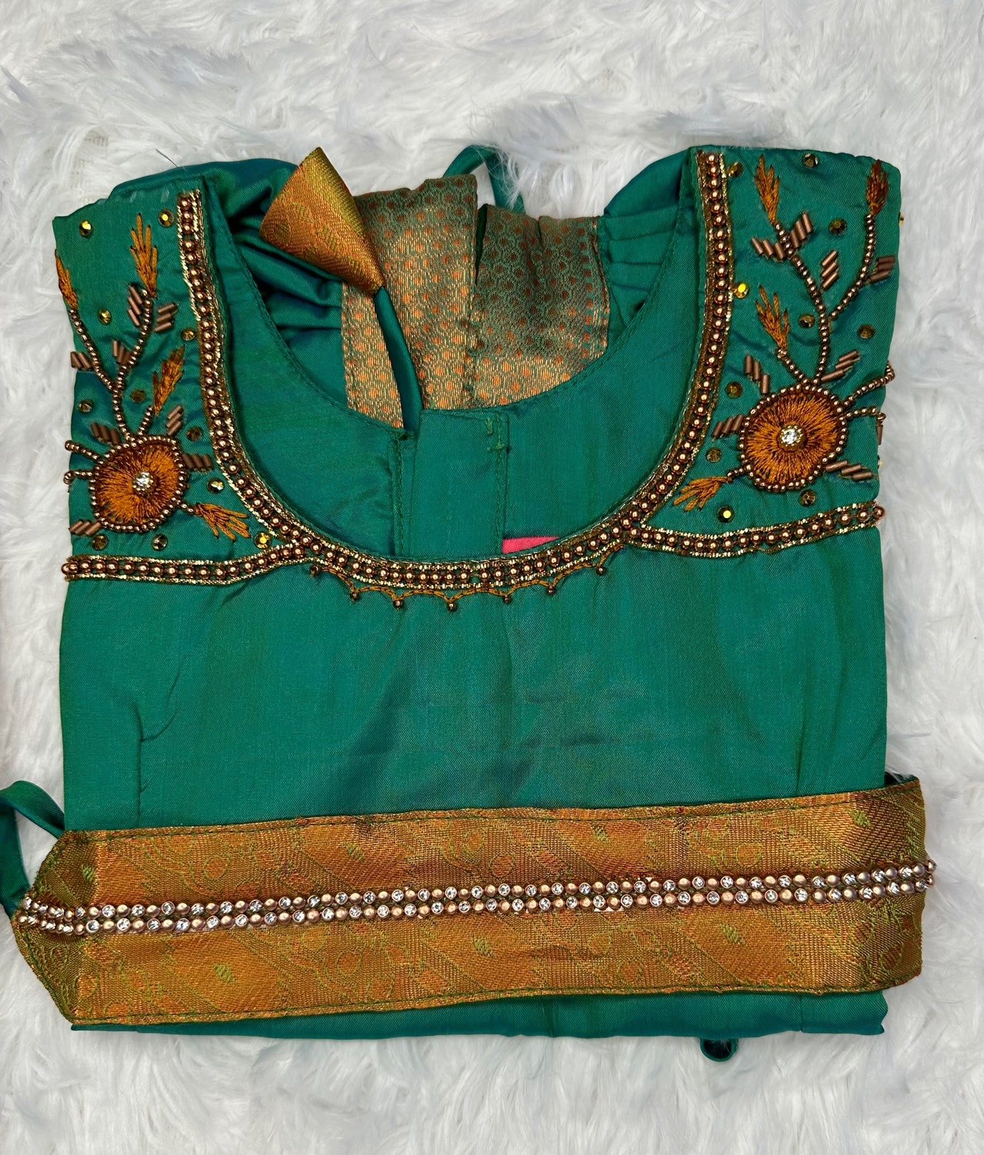 Semi-silk lehenga(pavadai) with blouse and attached hip belt