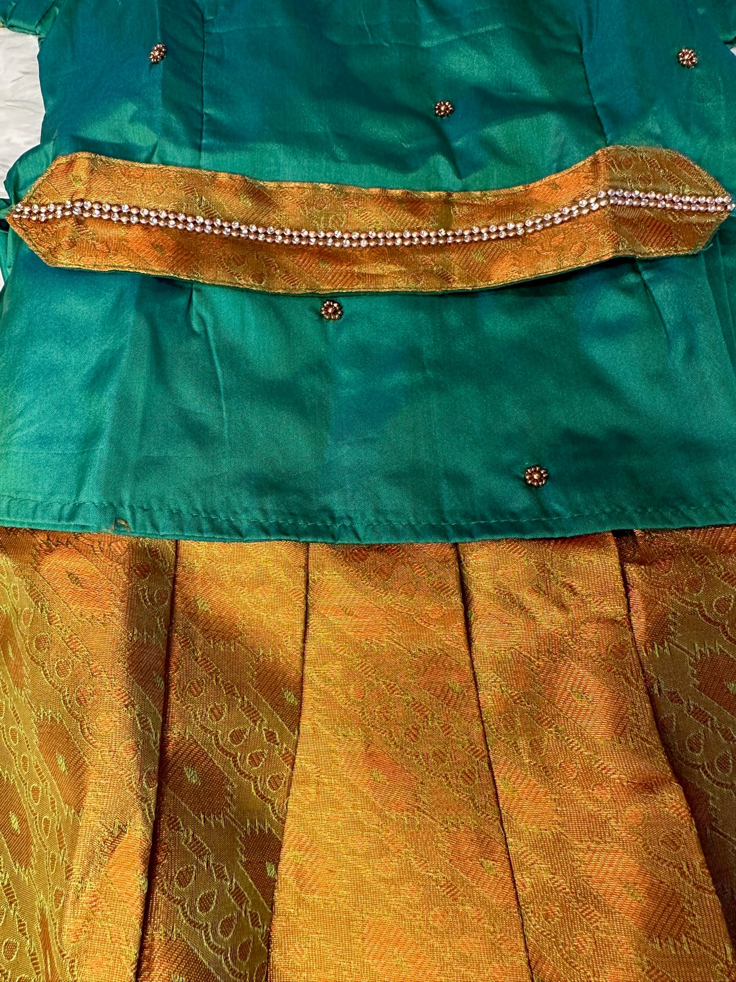 Semi-silk lehenga(pavadai) with blouse and attached hip belt