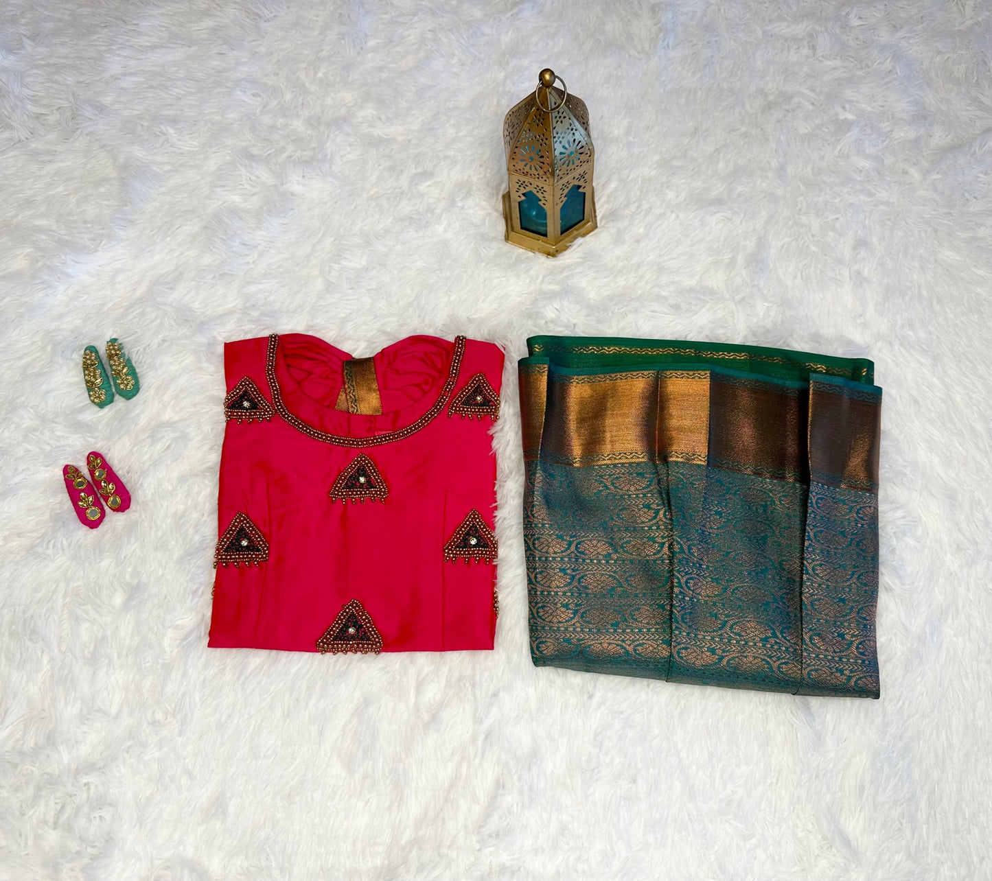 Beautiful semi-silk lehenga(pavadai) with blouse(top)