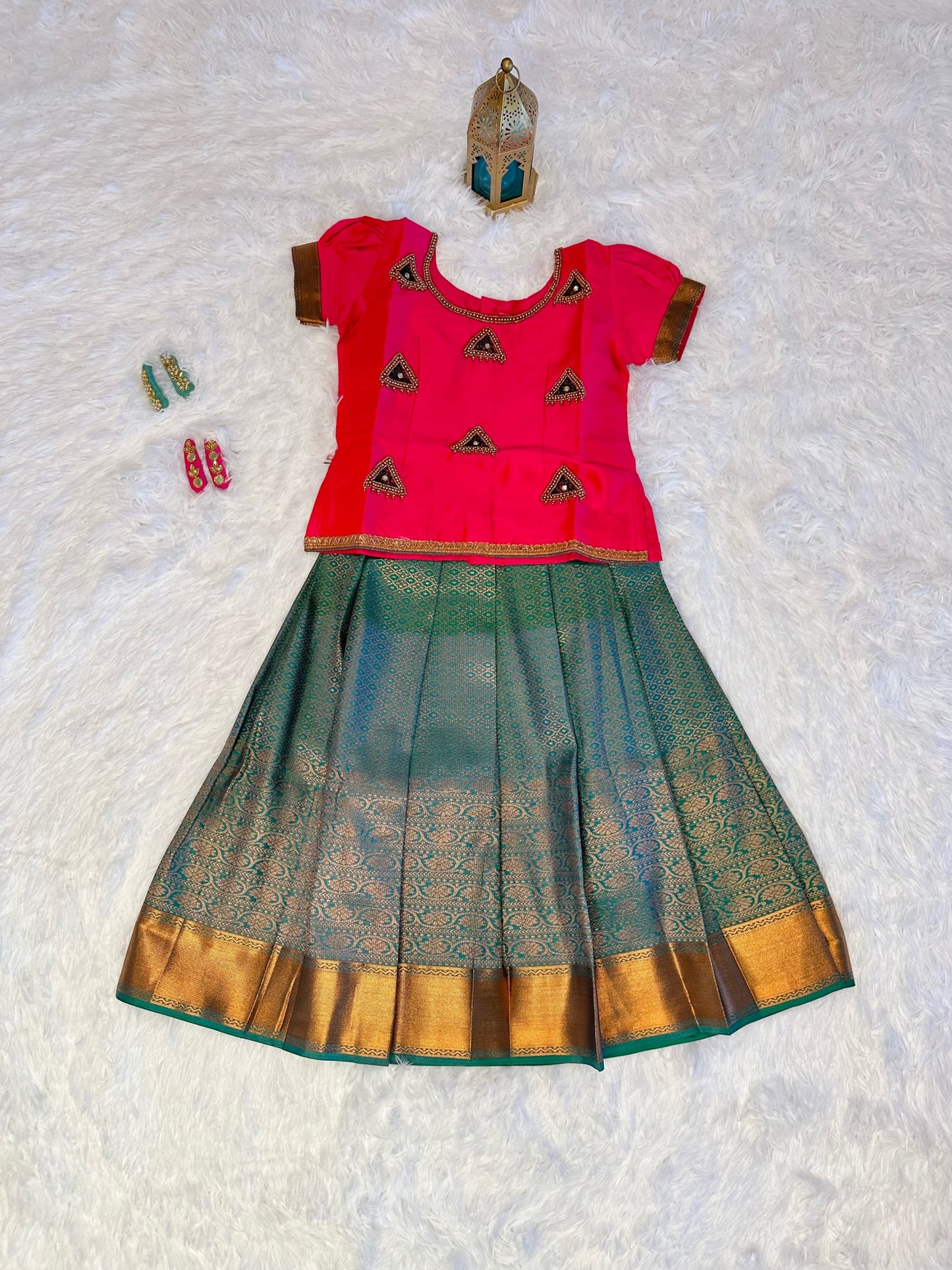 Beautiful semi-silk lehenga(pavadai) with blouse(top)