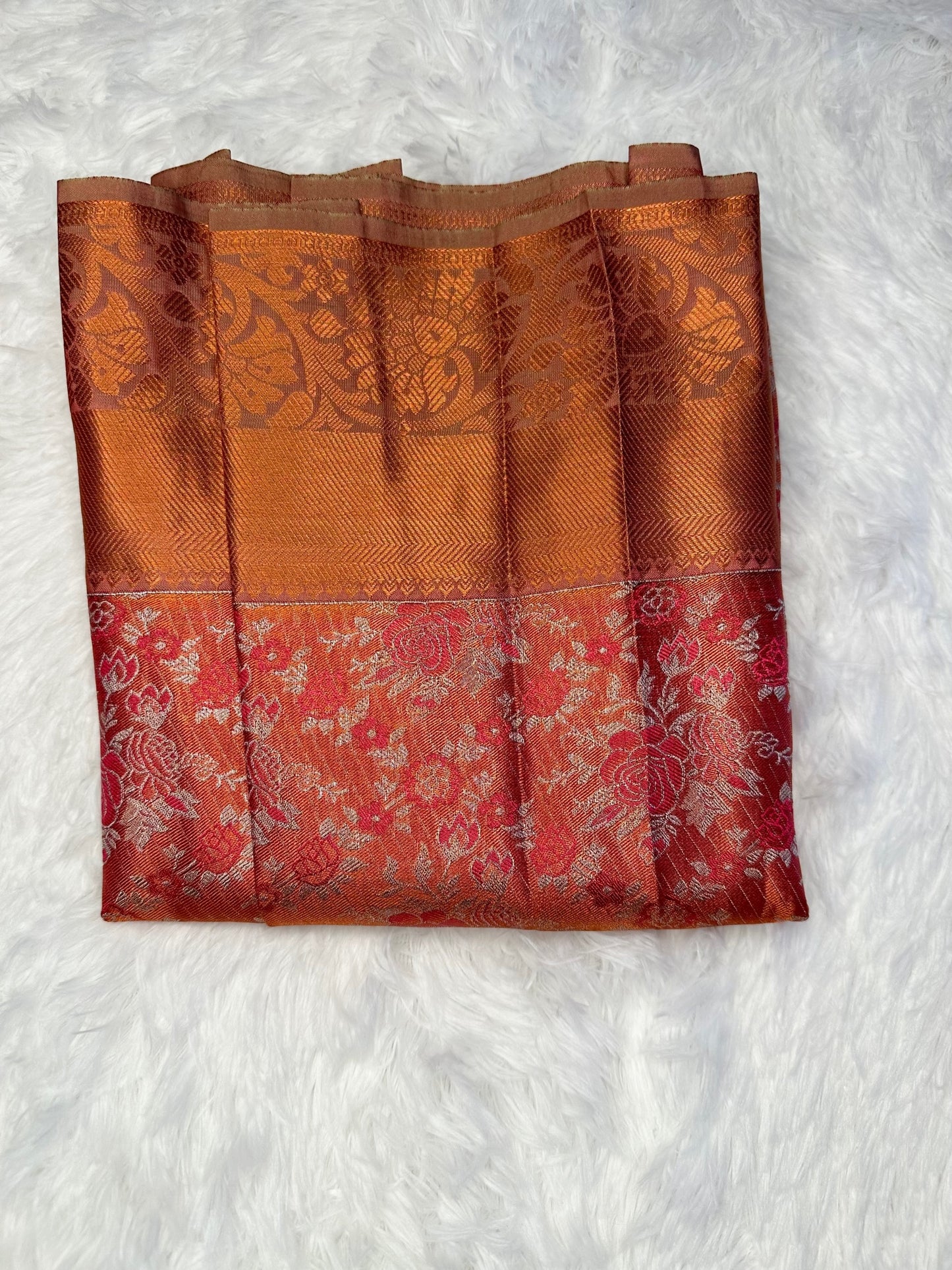 Semi-silk lehenga(pavadai) with aari work blouse(top)