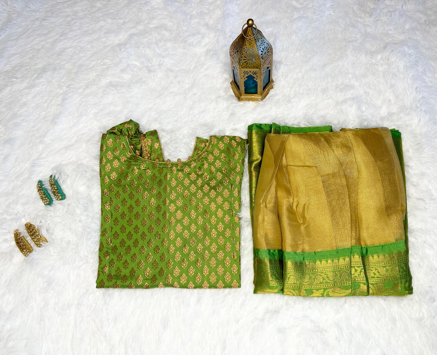 Semi-silk lehenga with banaras style blouse(top)