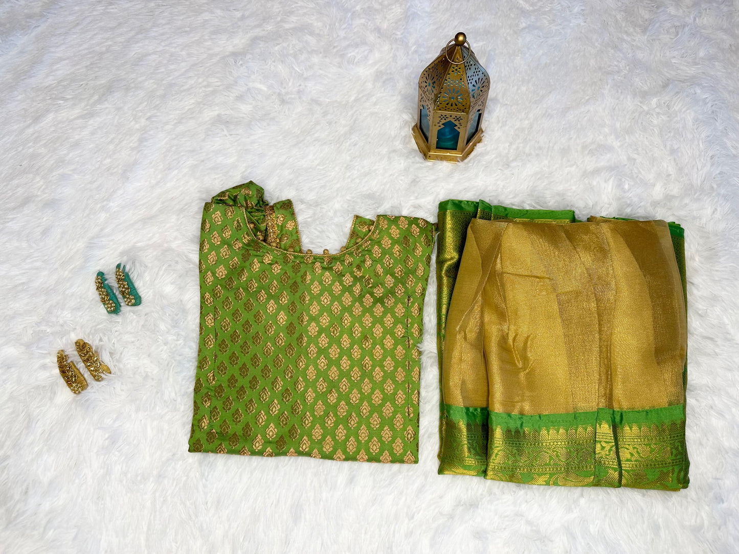 Semi-silk lehenga with banaras style blouse(top)