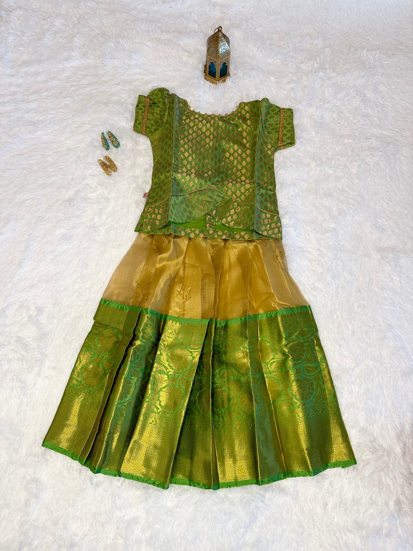 Semi-silk lehenga with banaras style blouse(top)