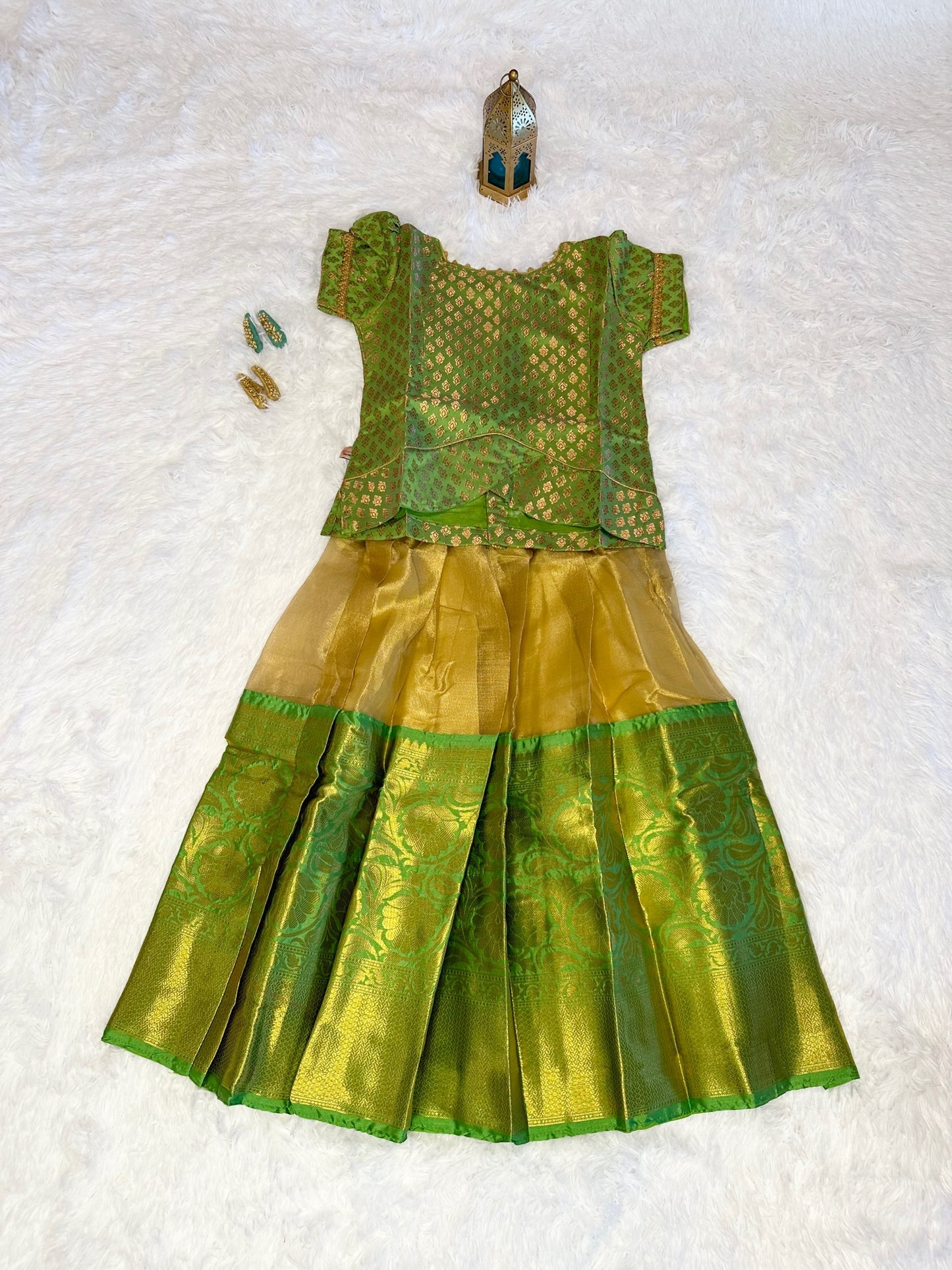 Semi-silk lehenga with banaras style blouse(top)