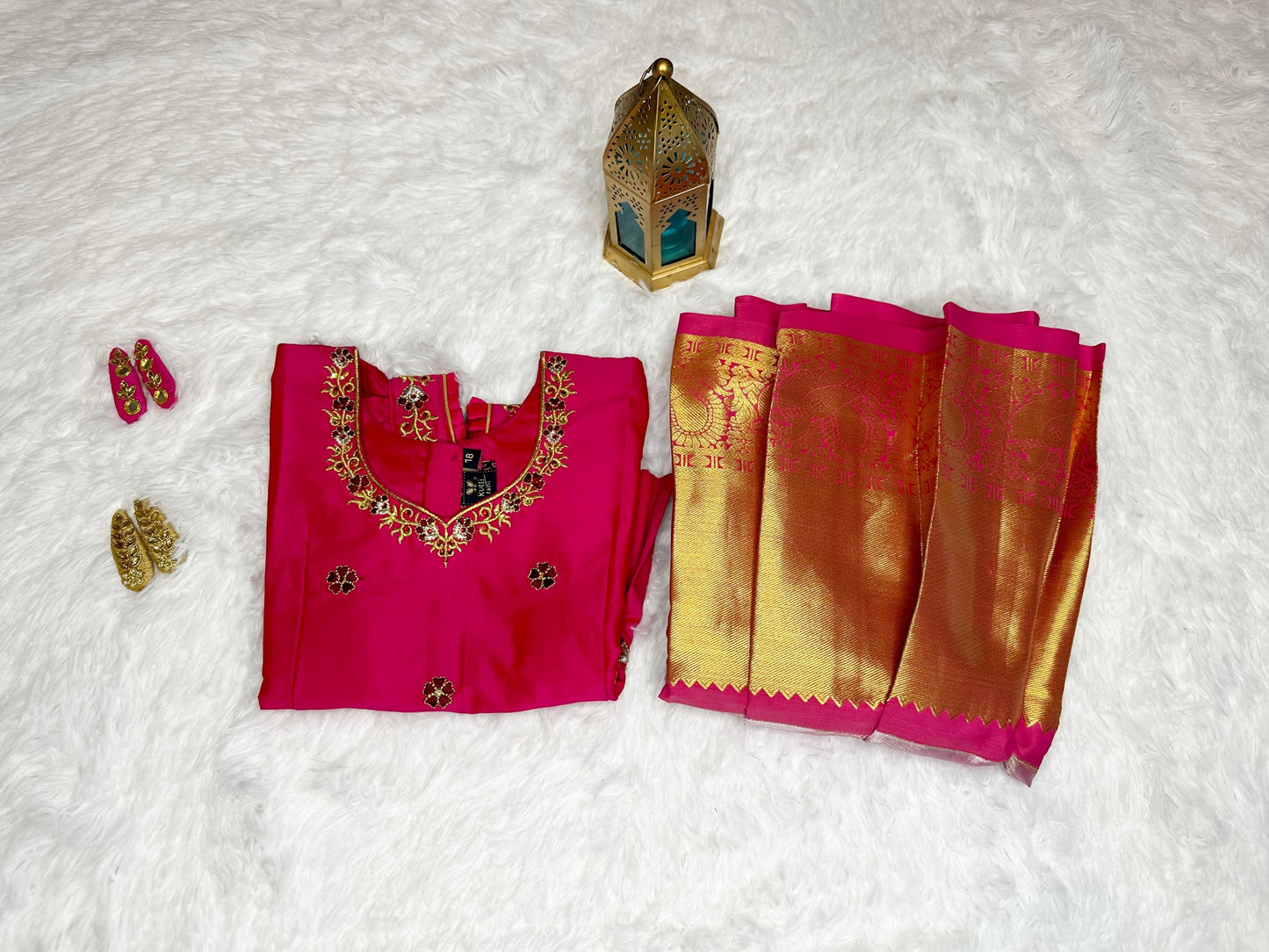 Semi Silk pattu lehenga with peplum top