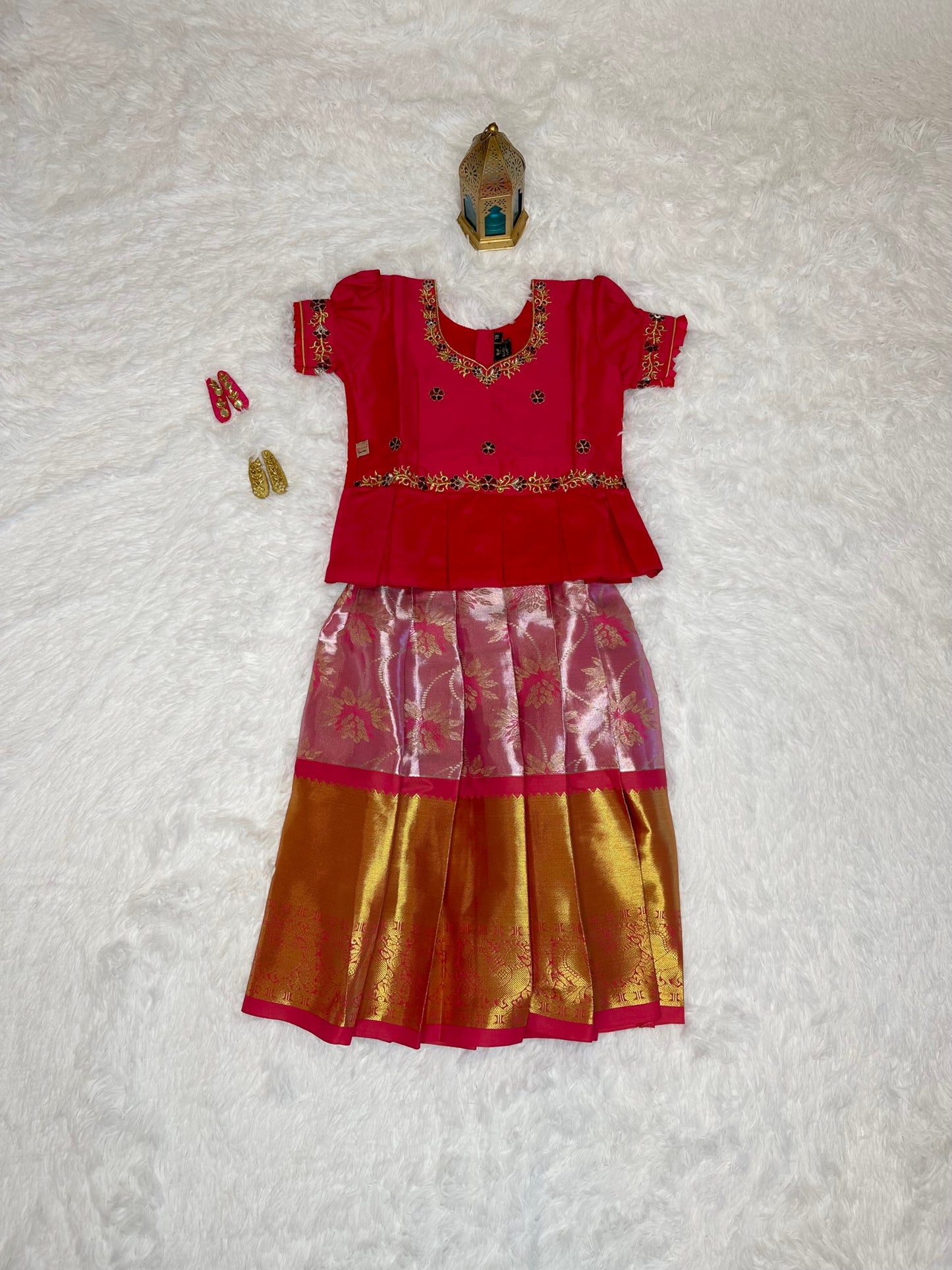 Semi Silk pattu lehenga with peplum top