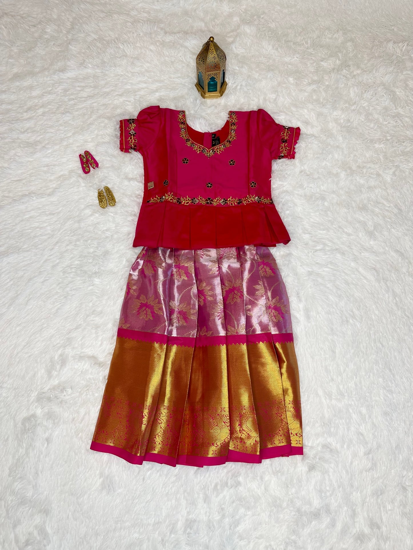 Semi Silk pattu lehenga with peplum top