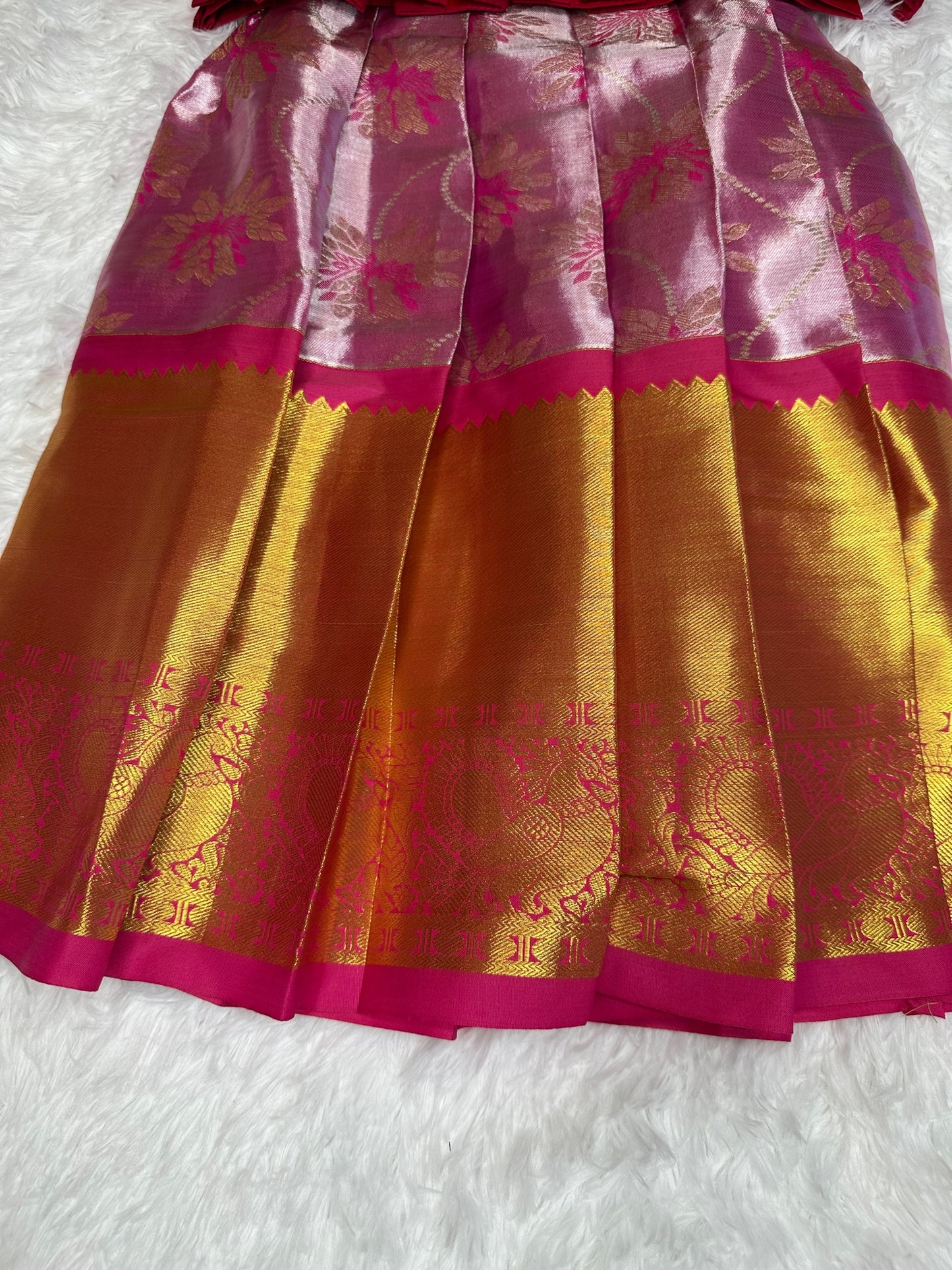 Semi Silk pattu lehenga with peplum top