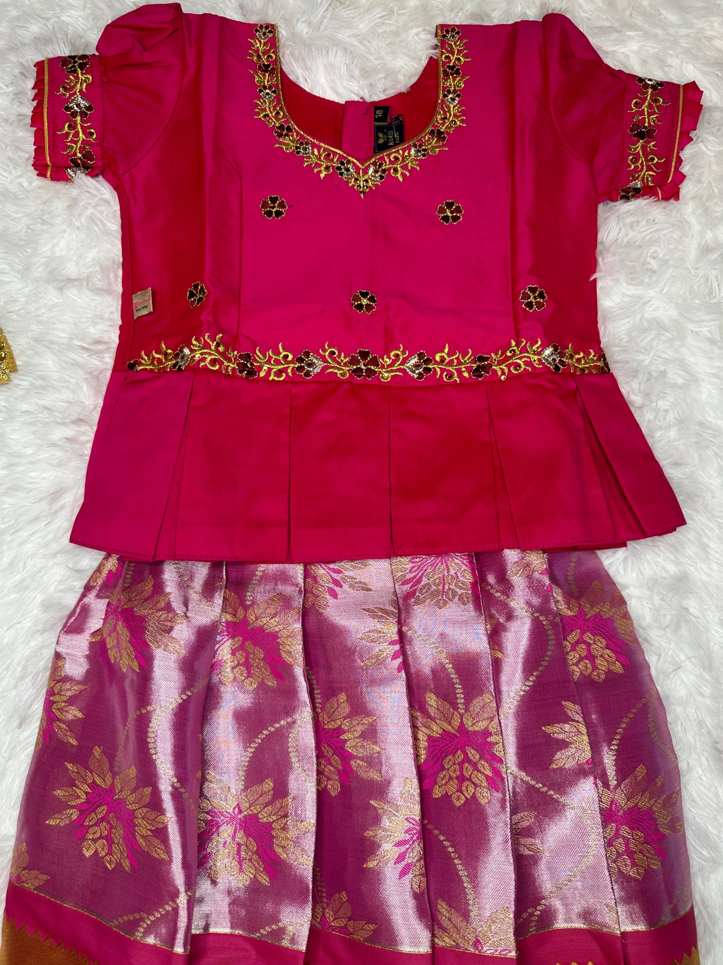 Semi Silk pattu lehenga with peplum top