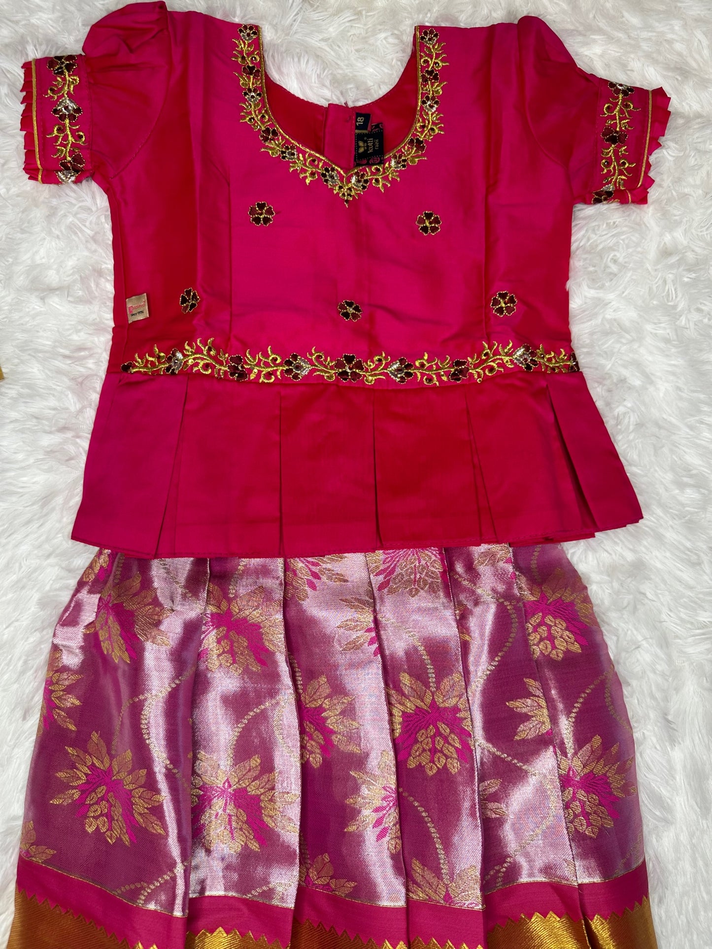 Semi Silk pattu lehenga with peplum top