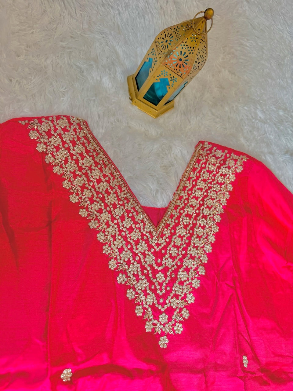 Beautiful 3 piece dola silk suit with bottom and banaras style dupatta.