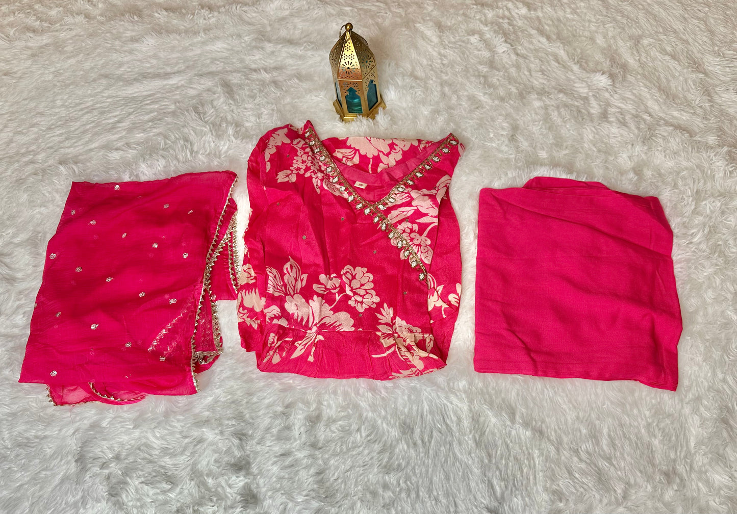 3 piece chinnon suit with bottom and dupatta