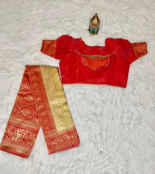 Semi Banaras saree with stitched blouse