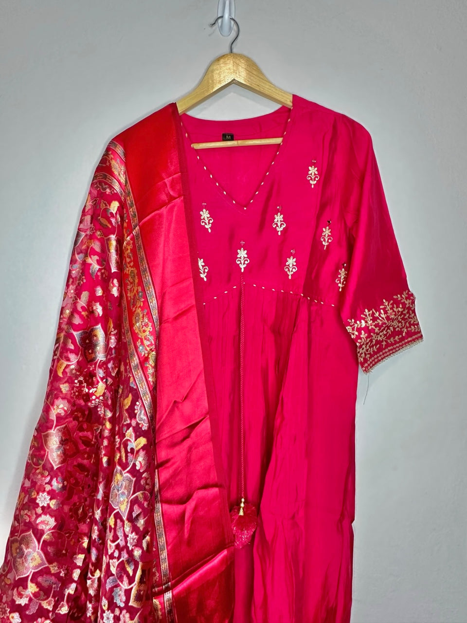 3 piece muslin suit with pant and brasso printed dupatta.